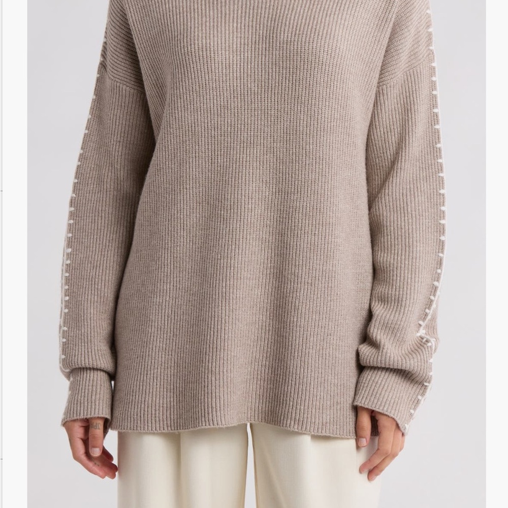 Tahari Taupe Sweater with Ivory Detailing - Picture 3 of 4